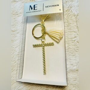 NEW! Modern Expressions Monogram Keychain Gold and CREAM Tassel - LETTER T